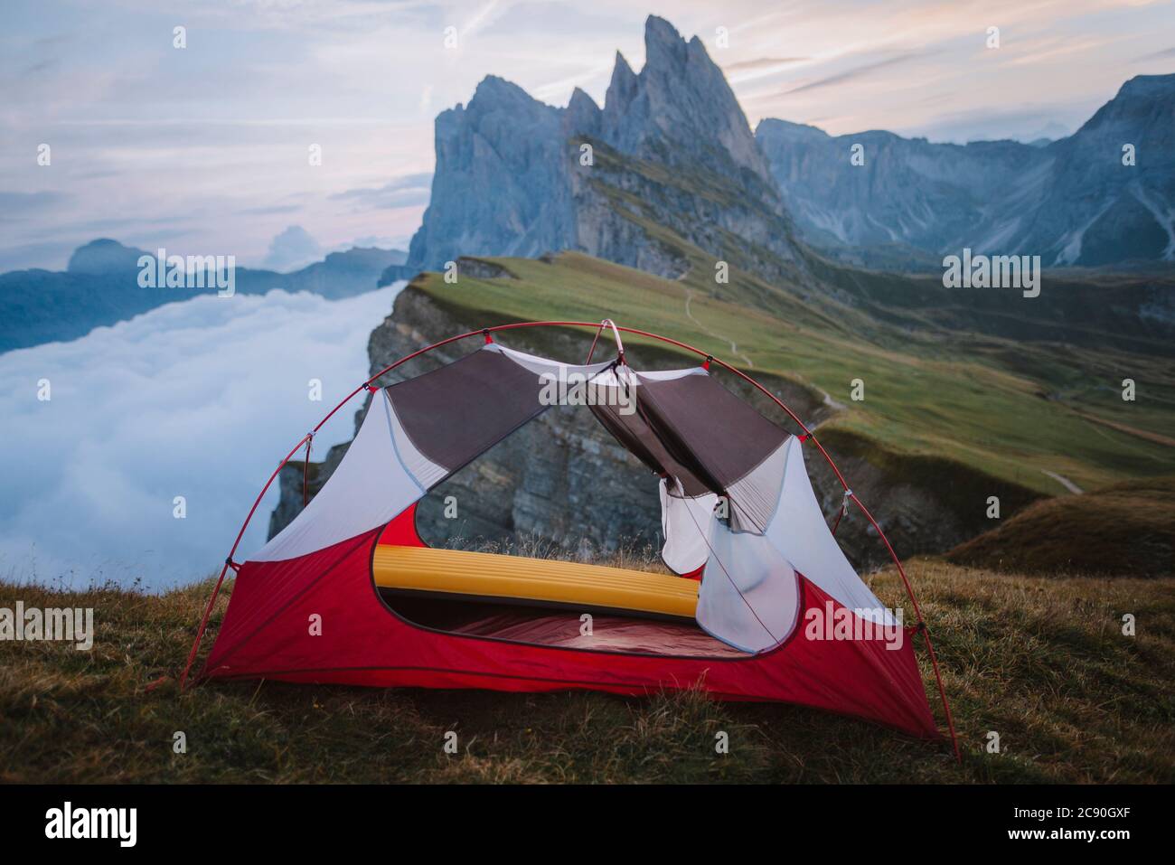 Italy, Dolomite Alps, Seceda mountain, Tent at Seceda mountain in Dolomites  Stock Photo - Alamy