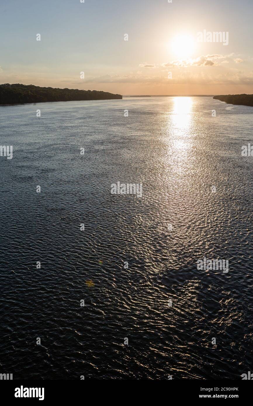 River at sunset on border between brazil paraguay , parana river Stock Photo