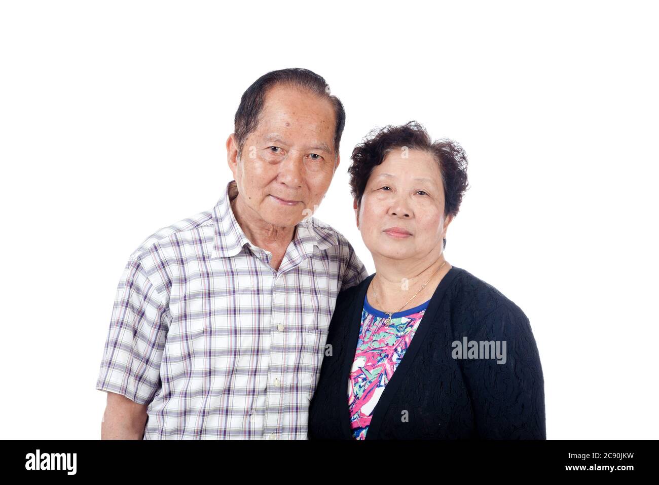 Married senior Asian couple portrait, isolated on white. Stock Photo