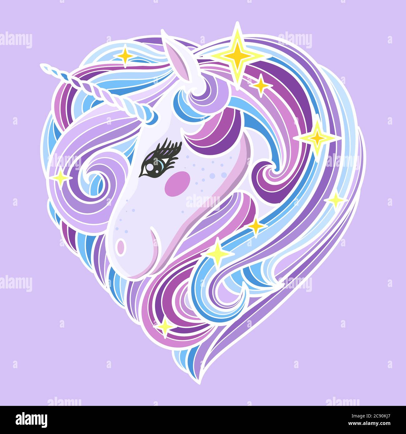Cute rainbow unicorn with a long mane on a gray background ...