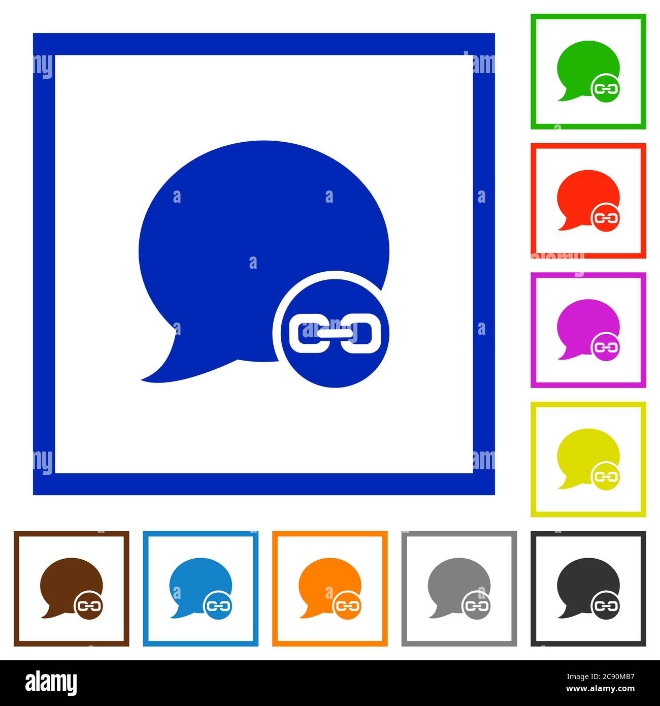 Blog comment attachment flat color icons in square frames Stock Vector