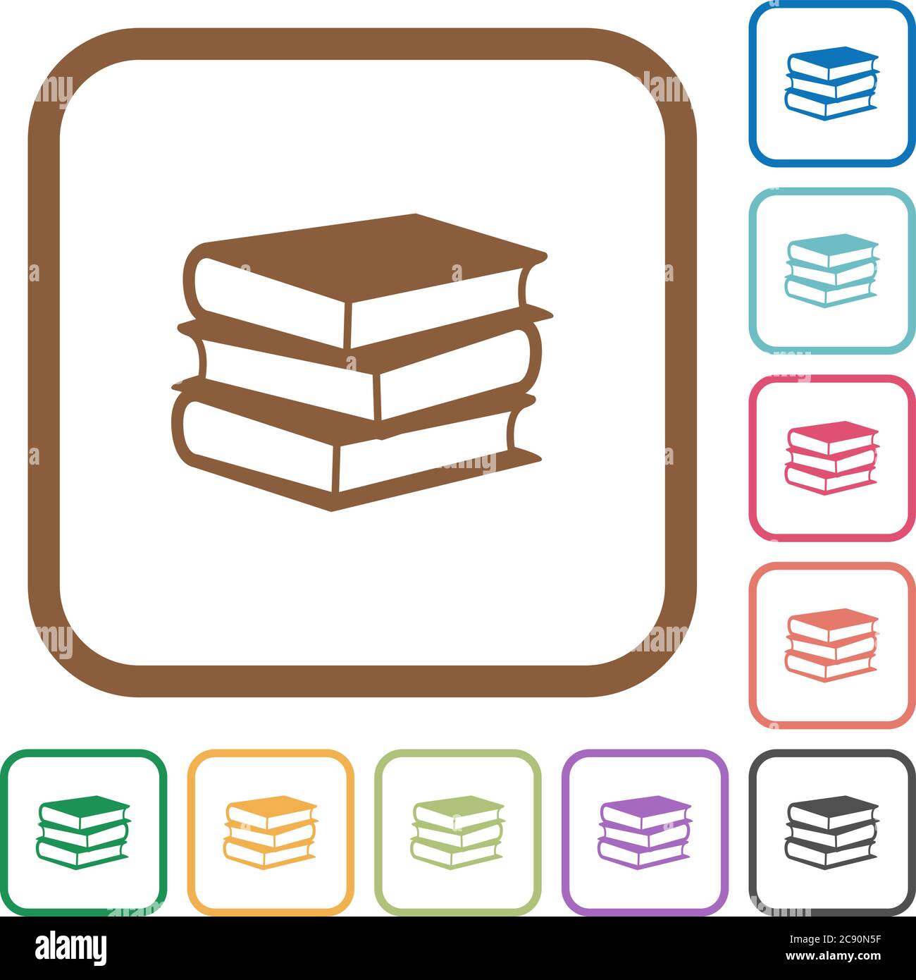 Books simple icons in color rounded square frames on white background ...