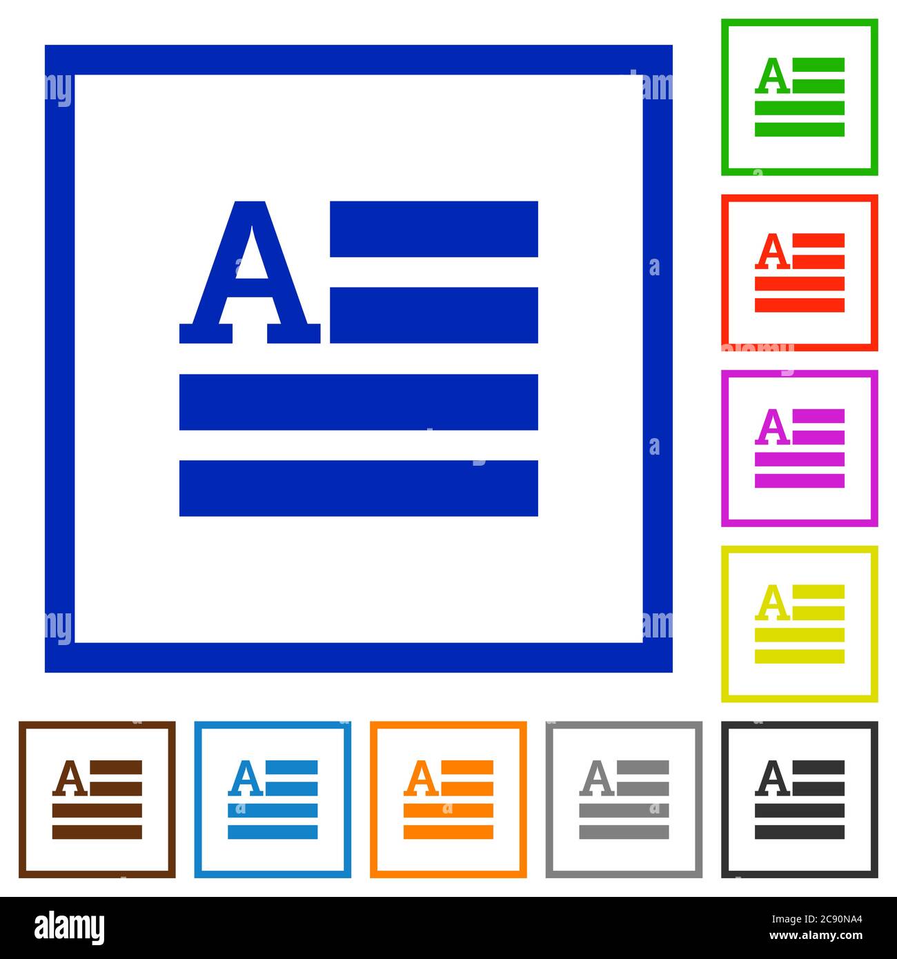 Text initials flat color icons in square frames Stock Vector