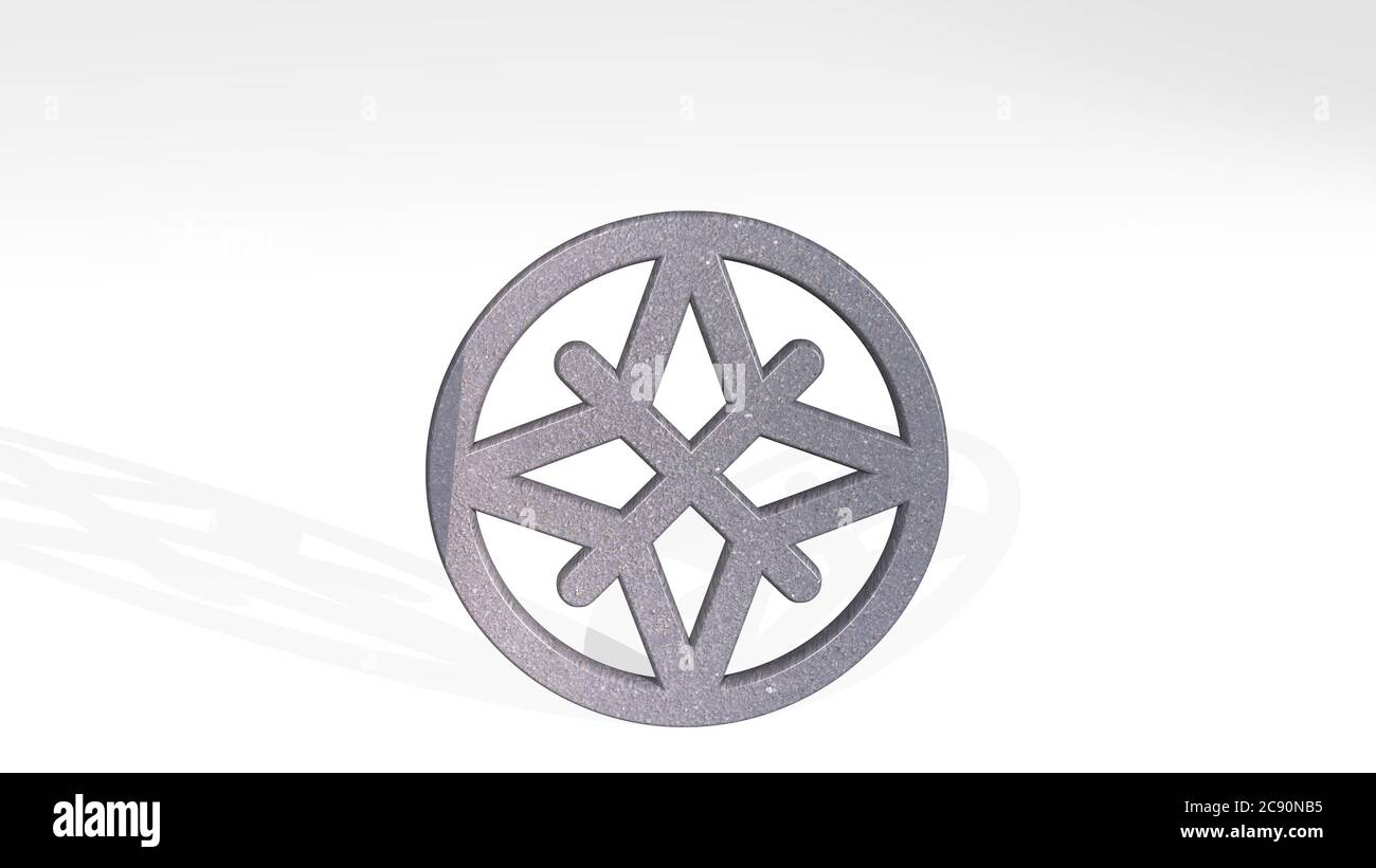 COMPASS made by 3D illustration of a shiny metallic sculpture casting ...