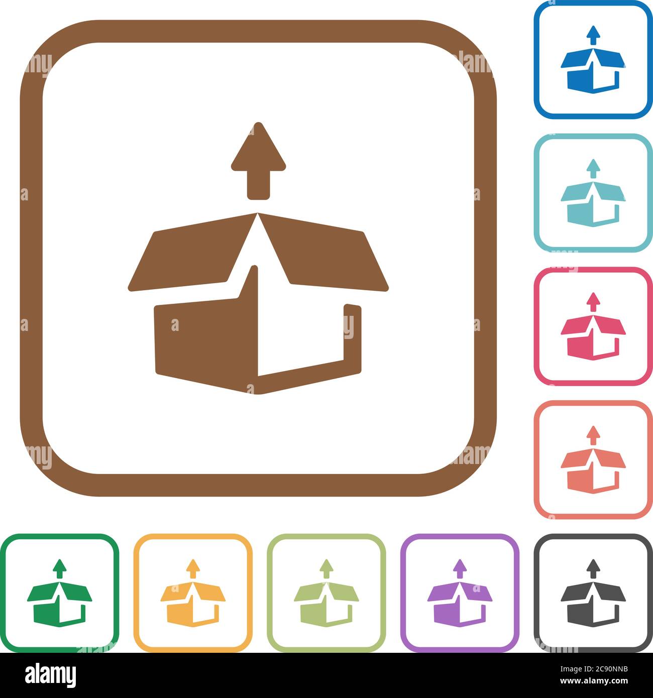 Unpack simple icons in color rounded square frames on white background ...