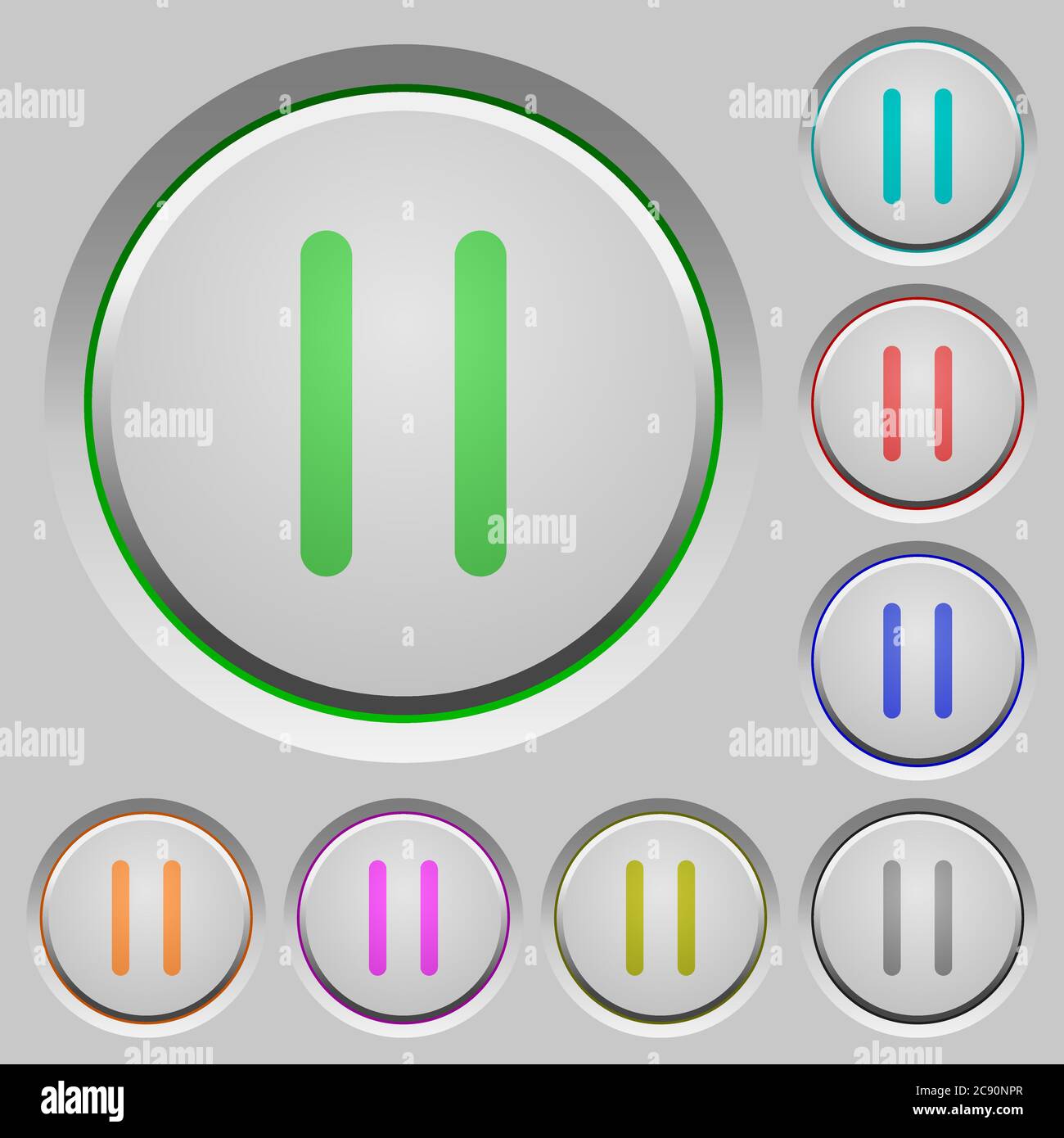 Media pause color icons on sunk push buttons Stock Vector