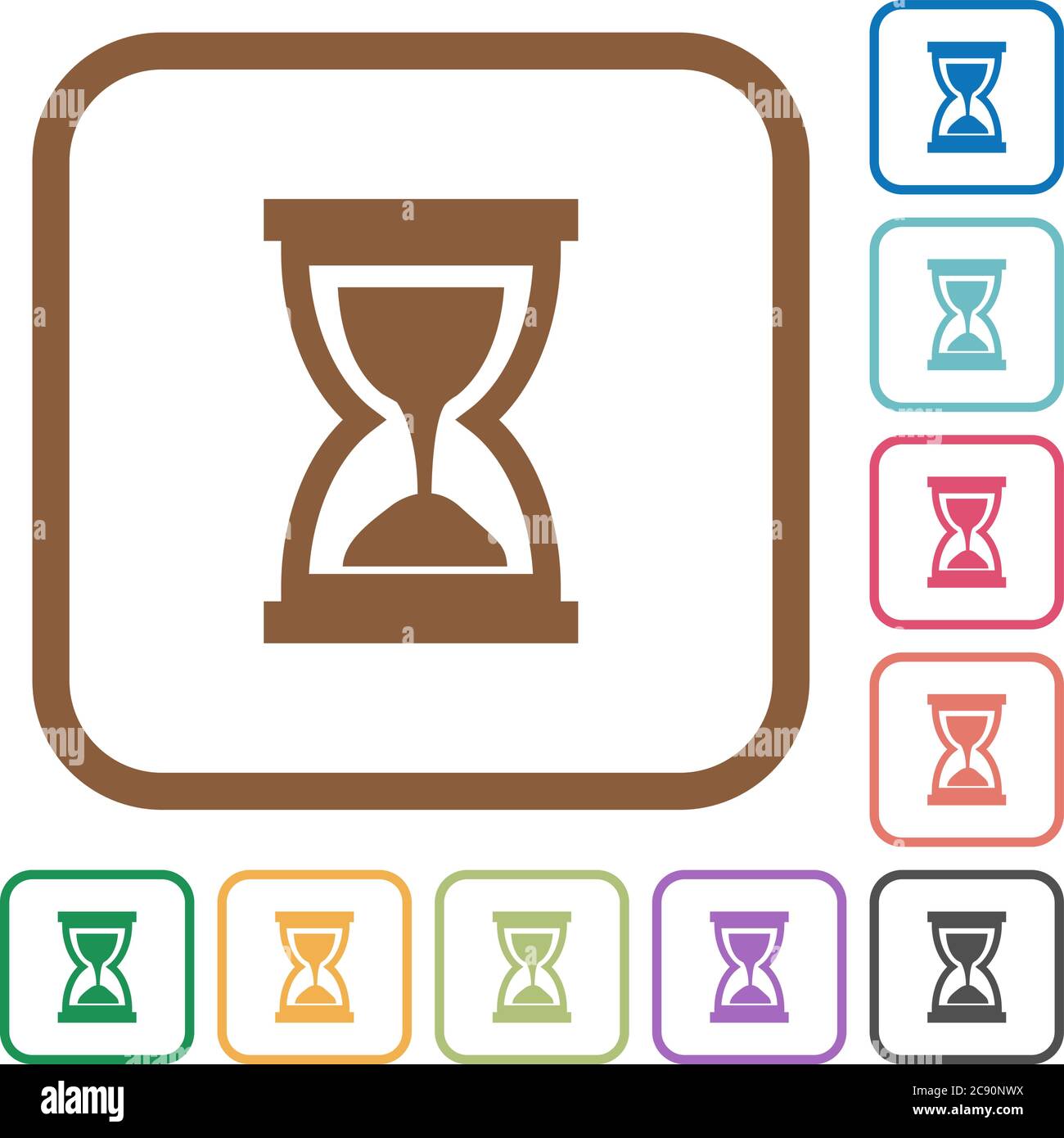 Hourglass simple icons in color rounded square frames on white ...