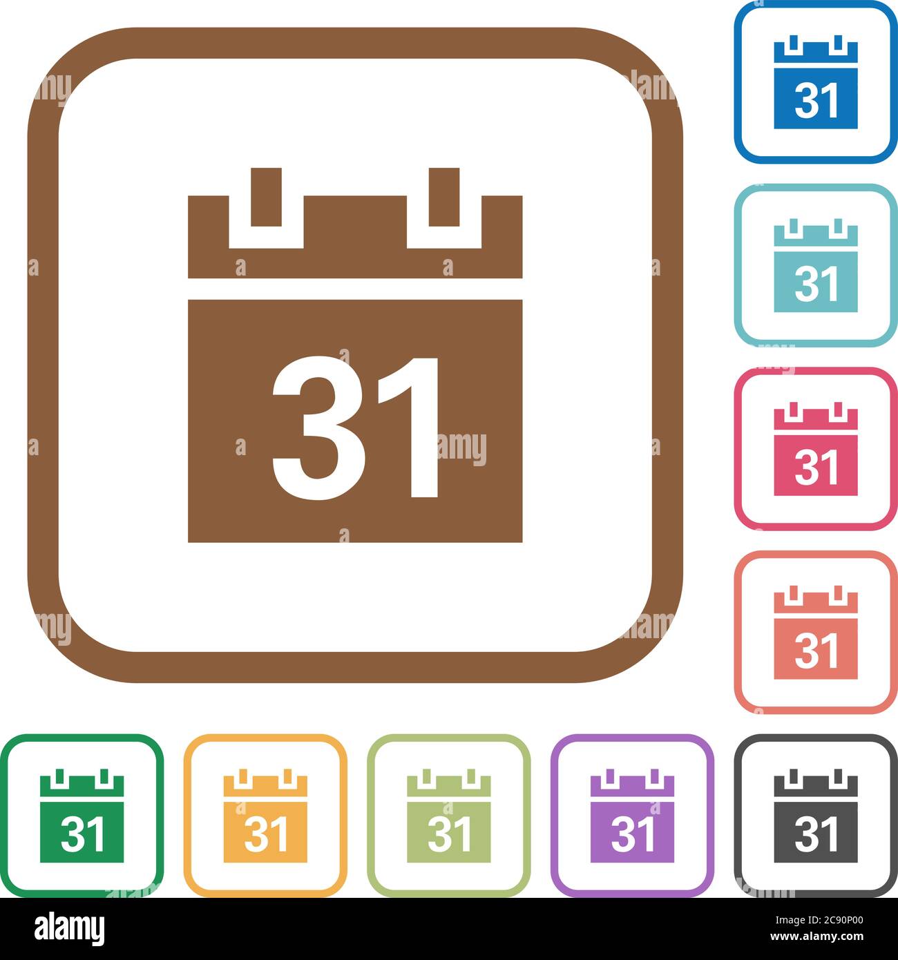 Calendar simple icons in color rounded square frames on white ...