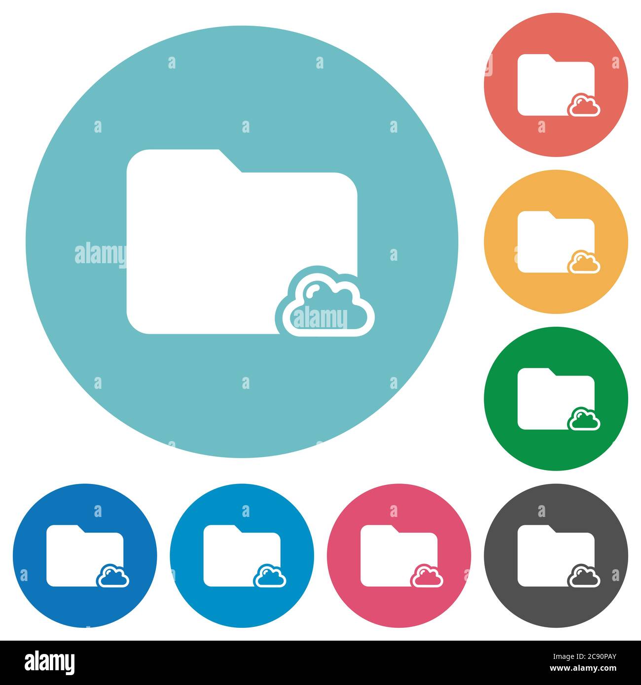 Cloud folder white flat icons on color rounded square backgrounds Stock Vector