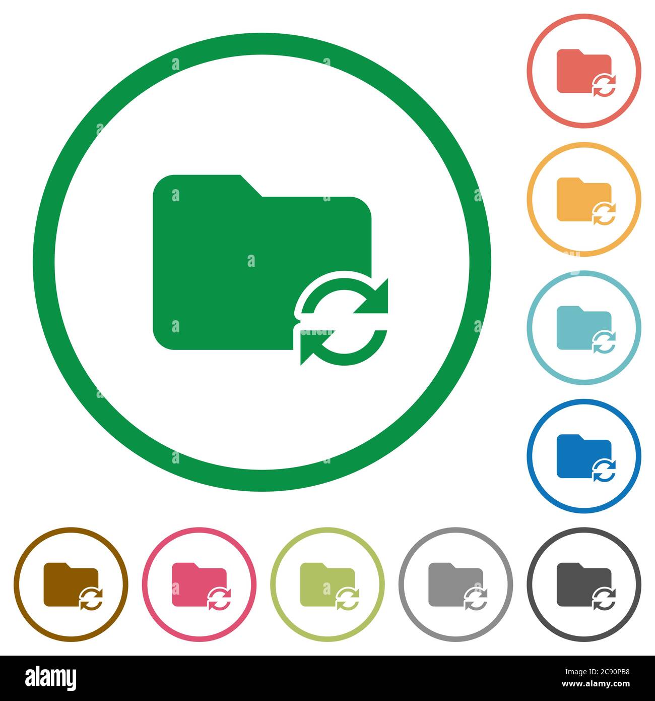 Syncronize folder flat color icons in round outlines Stock Vector