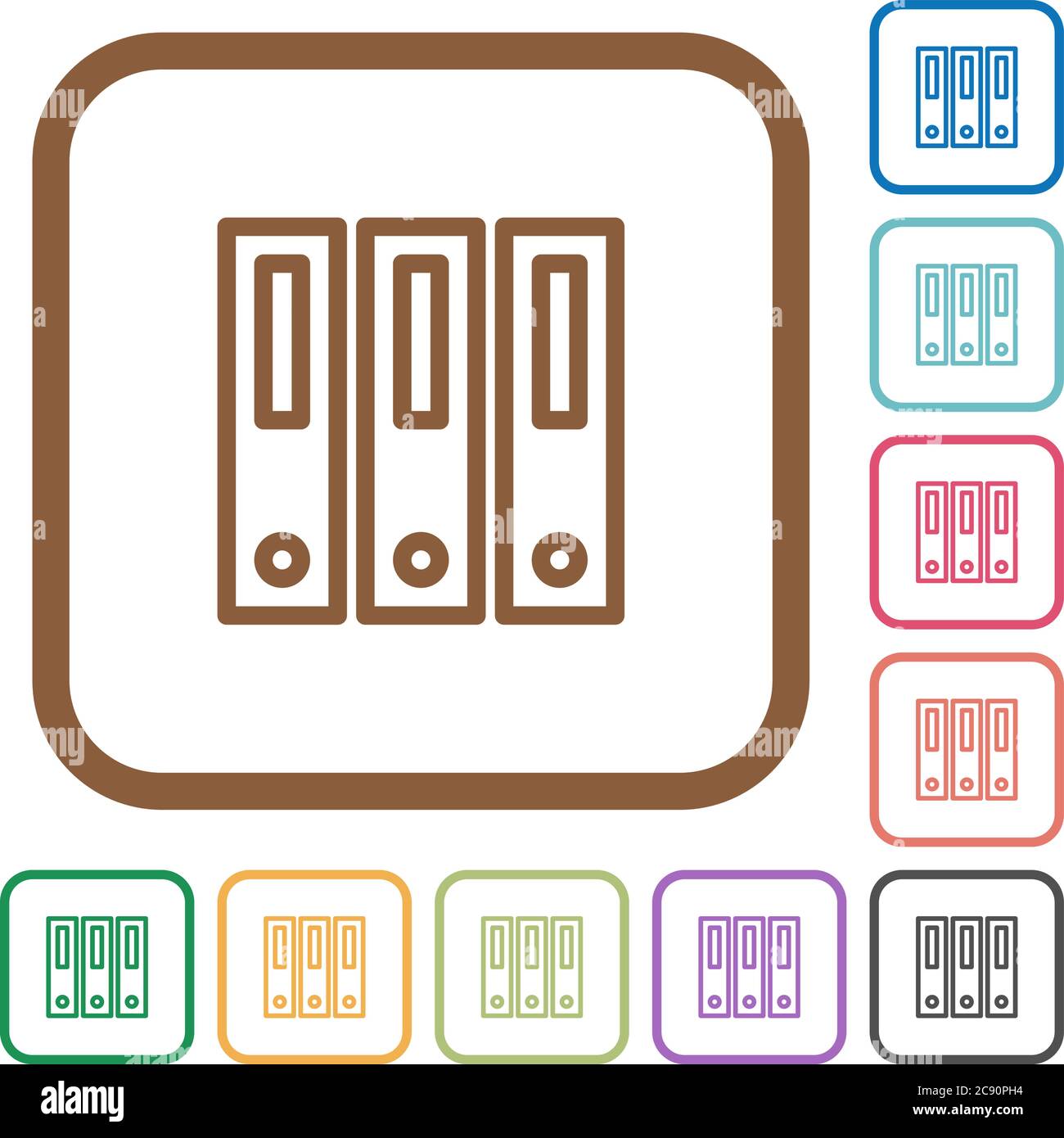 Binders simple icons in color rounded square frames on white background ...