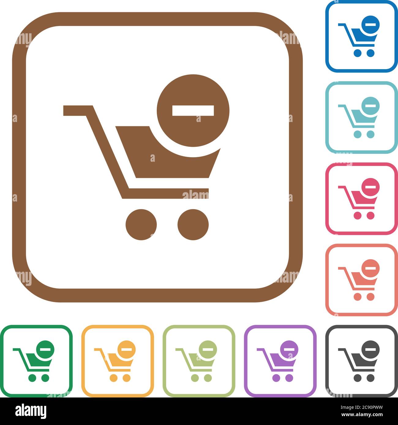 Remove item from cart simple icons in color rounded square frames on ...