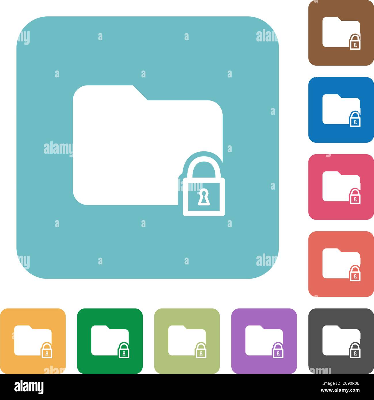 Locked folder flat icons on simple color square background. Stock Vector