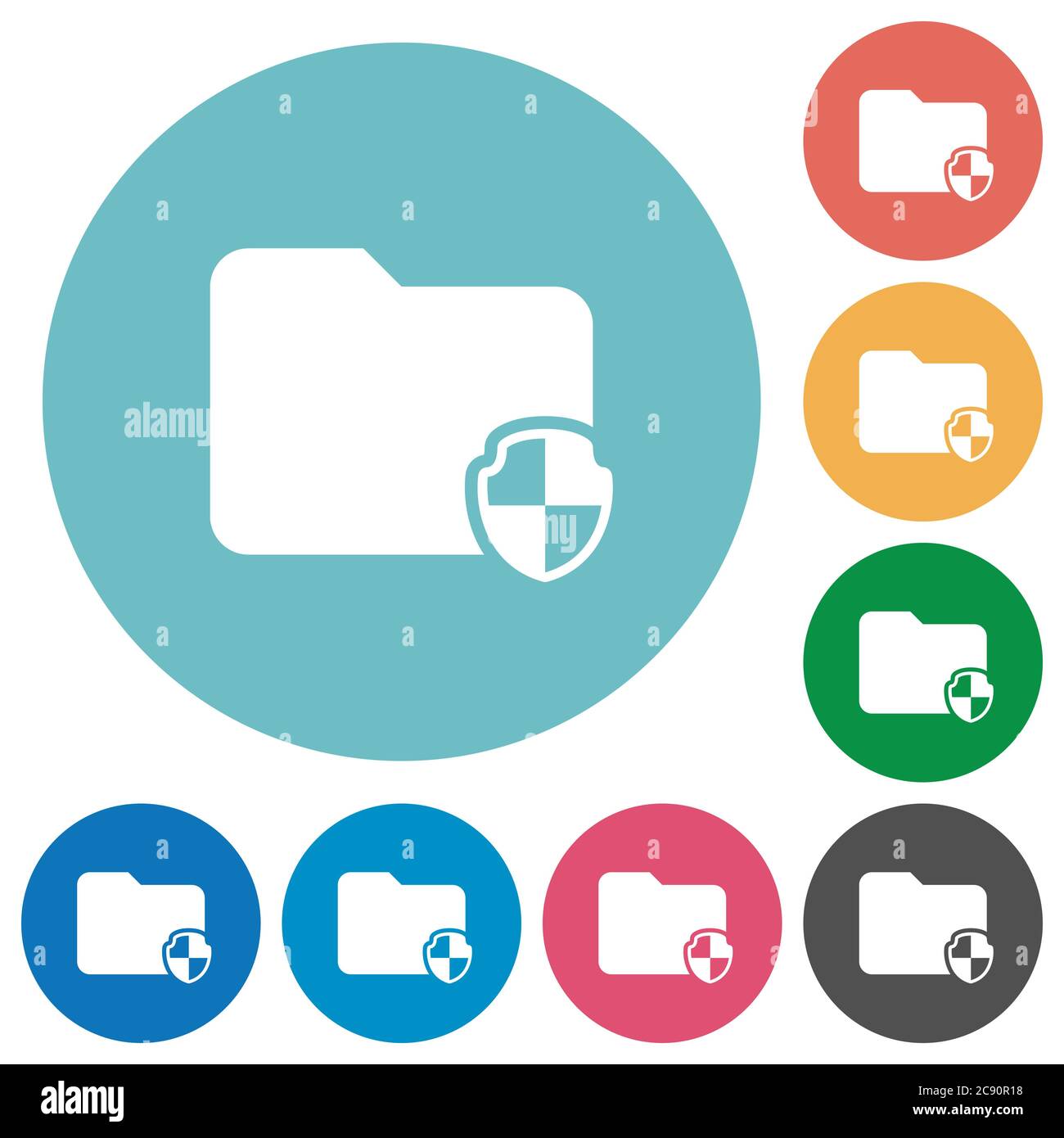 Protect folder white flat icons on color rounded square backgrounds Stock Vector