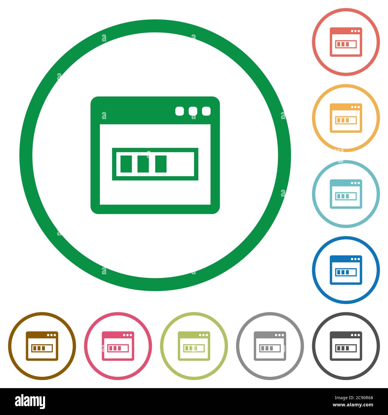 Application installing flat color icons in round outlines Stock Vector