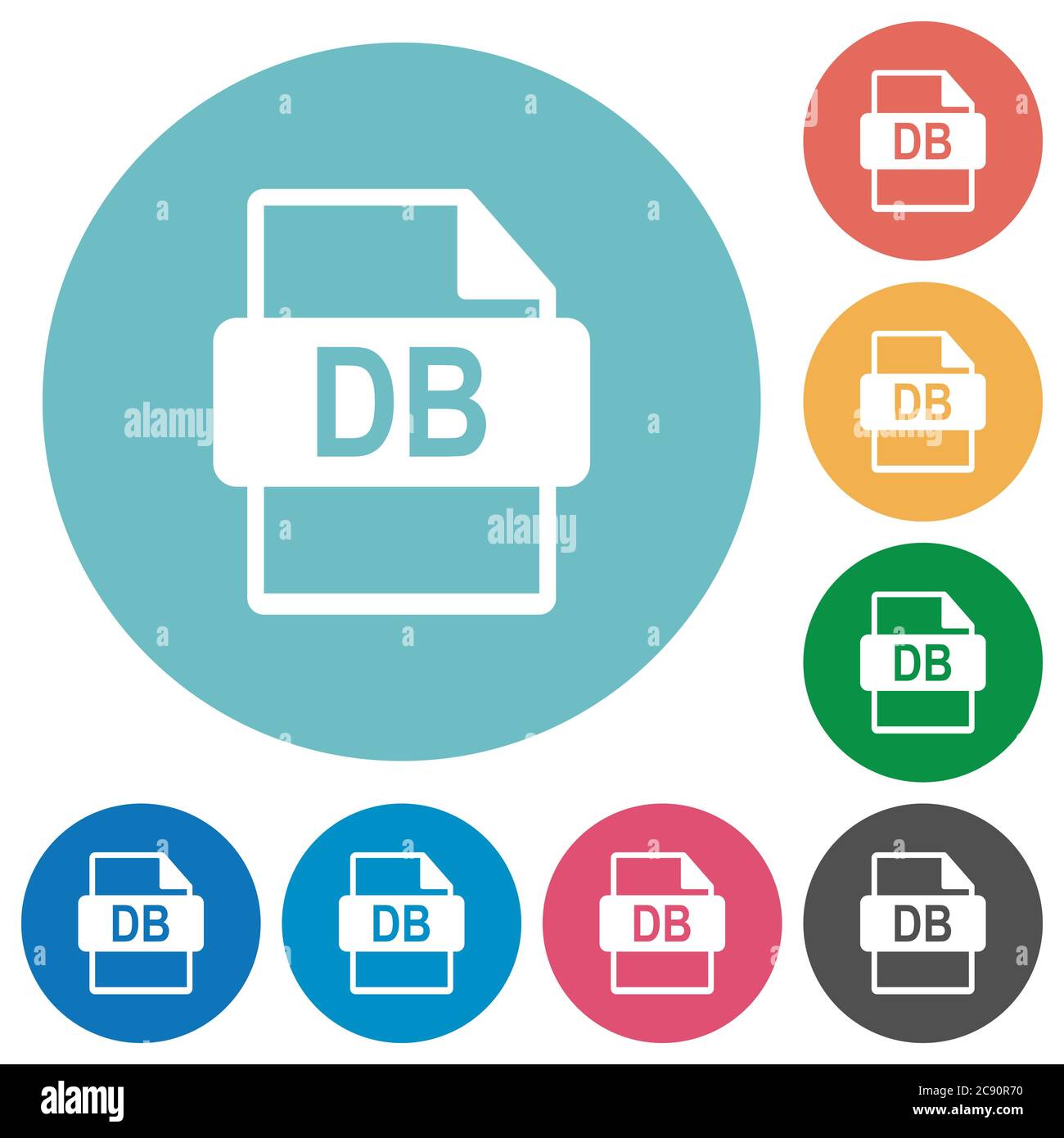 DB file format white flat icons on color rounded square backgrounds Stock Vector