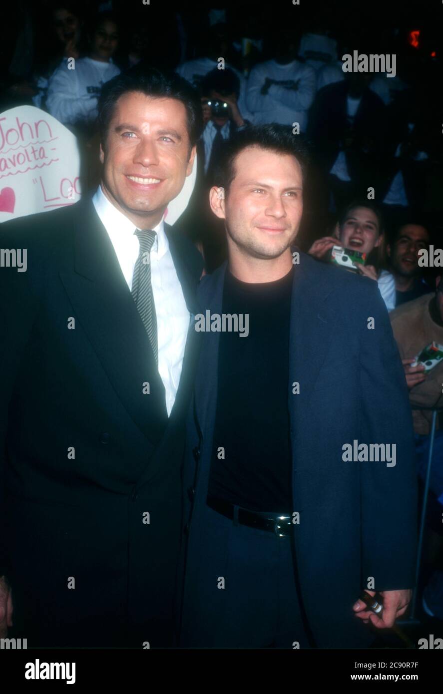 Westwood, California, USA 5th February 1996 Actor John Travolta and actor Christian Slater attend 20th Century Fox' 'Broken Arrow' Premiere on February 5, 1996 at Mann Village Theatre in Westwood, California, USA. Photo by Barry King/Alamy Stock Photo Stock Photo