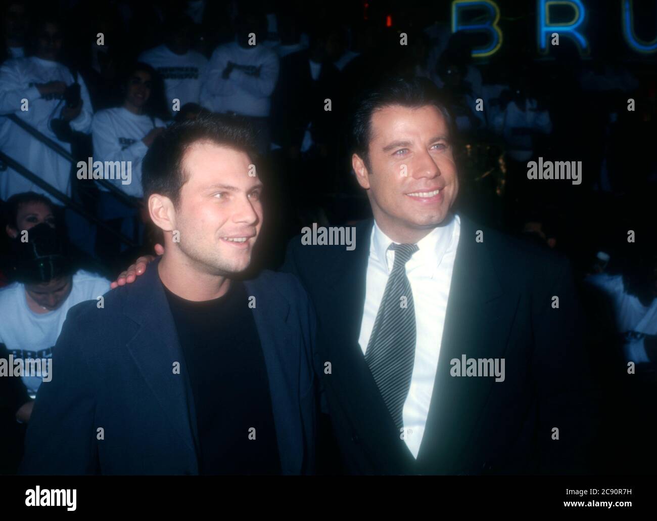 Westwood, California, USA 5th February 1996 Actor Christian Slater and actor John Travolta attend 20th Century Fox' 'Broken Arrow' Premiere on February 5, 1996 at Mann Village Theatre in Westwood, California, USA. Photo by Barry King/Alamy Stock Photo Stock Photo