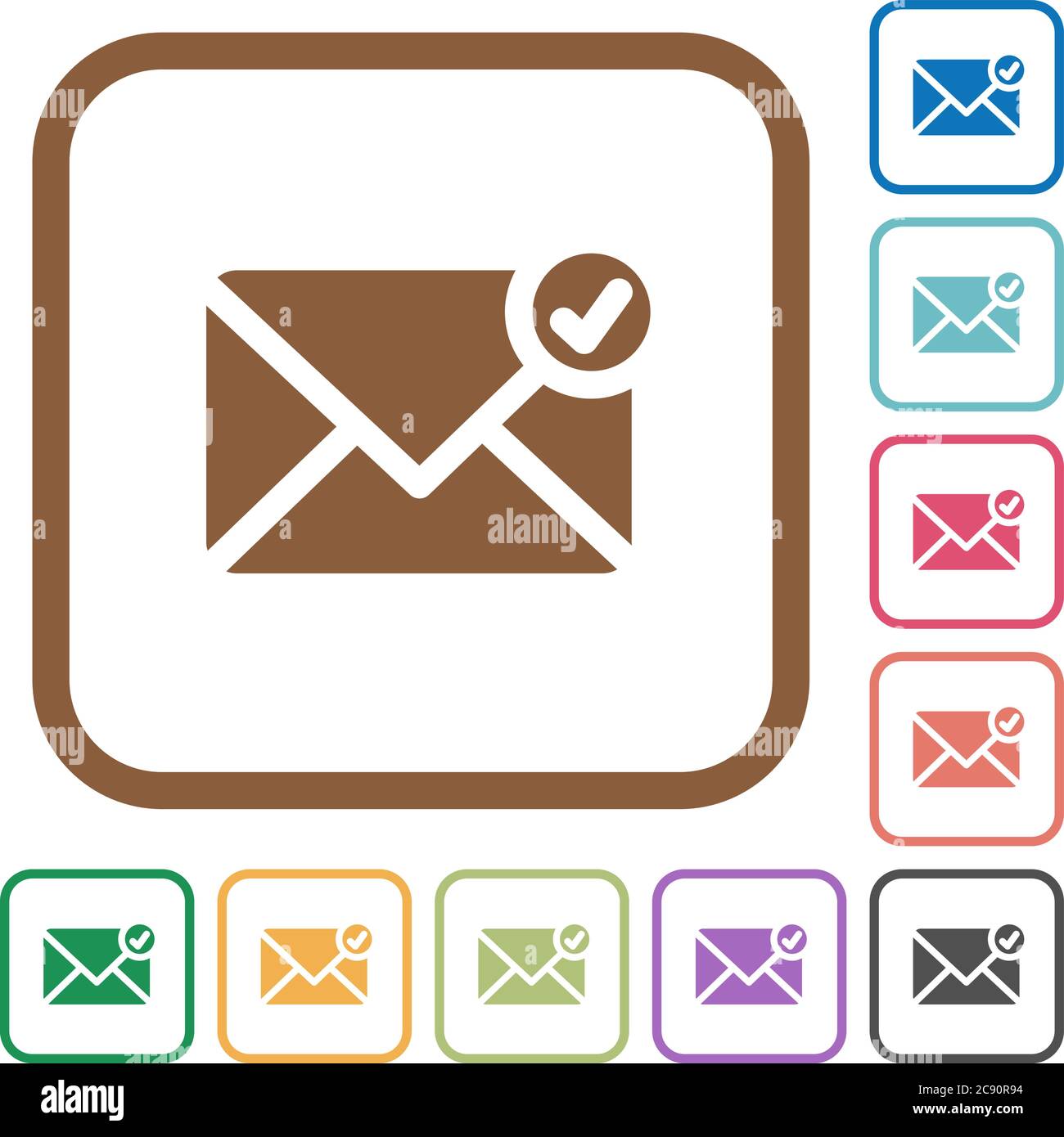 Mail sent simple icons in color rounded square frames on white background Stock Vector