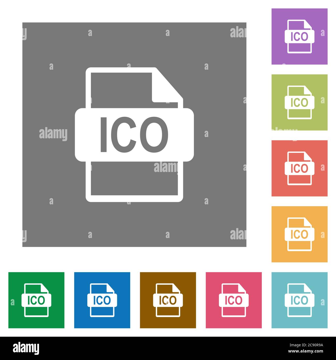 ICO file format flat icons on simple color square background. Stock Vector