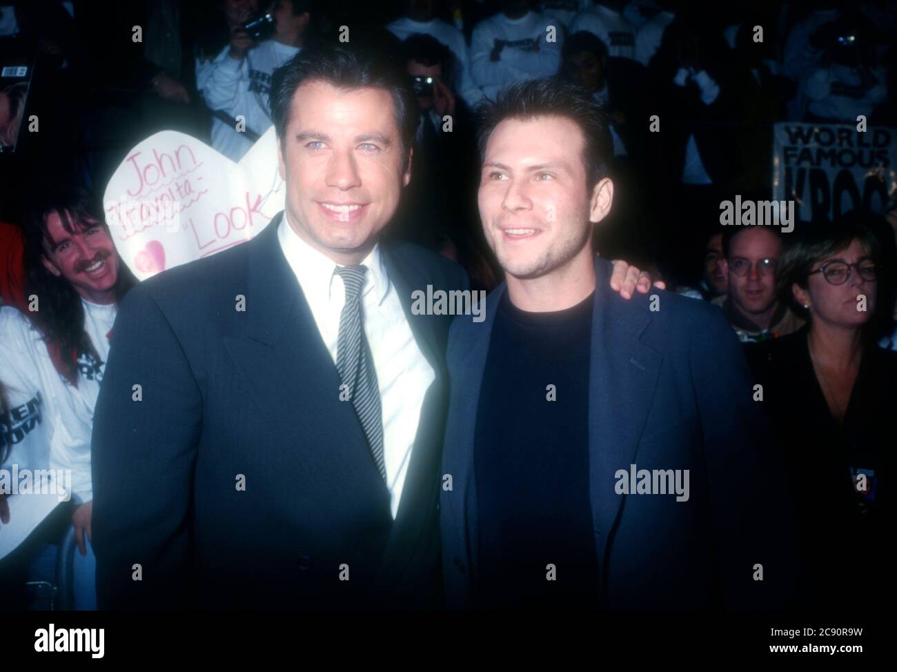 Westwood, California, USA 5th February 1996 Actor John Travolta and actor Christian Slater attend 20th Century Fox' 'Broken Arrow' Premiere on February 5, 1996 at Mann Village Theatre in Westwood, California, USA. Photo by Barry King/Alamy Stock Photo Stock Photo