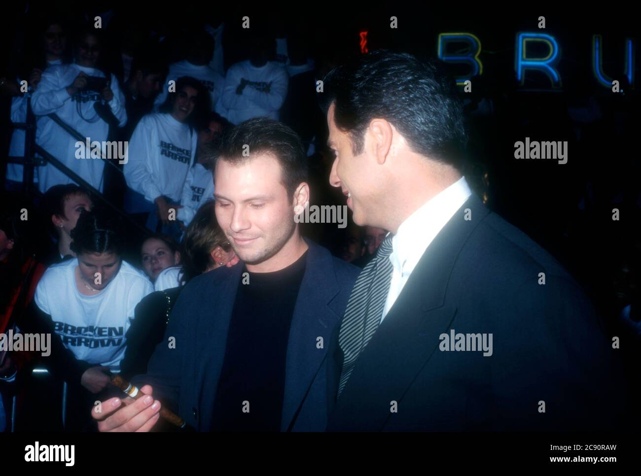 Westwood, California, USA 5th February 1996 Actor Christian Slater and actor John Travolta attend 20th Century Fox' 'Broken Arrow' Premiere on February 5, 1996 at Mann Village Theatre in Westwood, California, USA. Photo by Barry King/Alamy Stock Photo Stock Photo