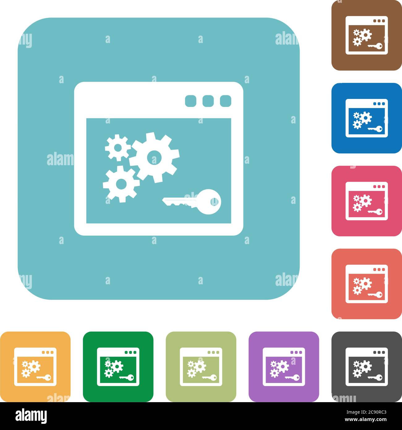 API key flat icons on simple color square background. Stock Vector