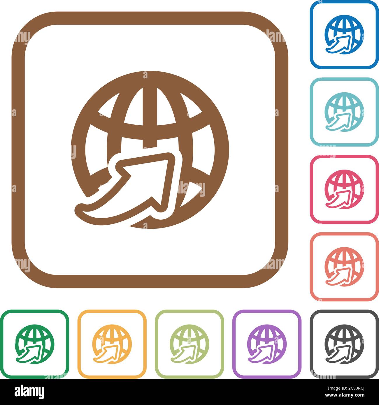 Worldwide simple icons in color rounded square frames on white ...
