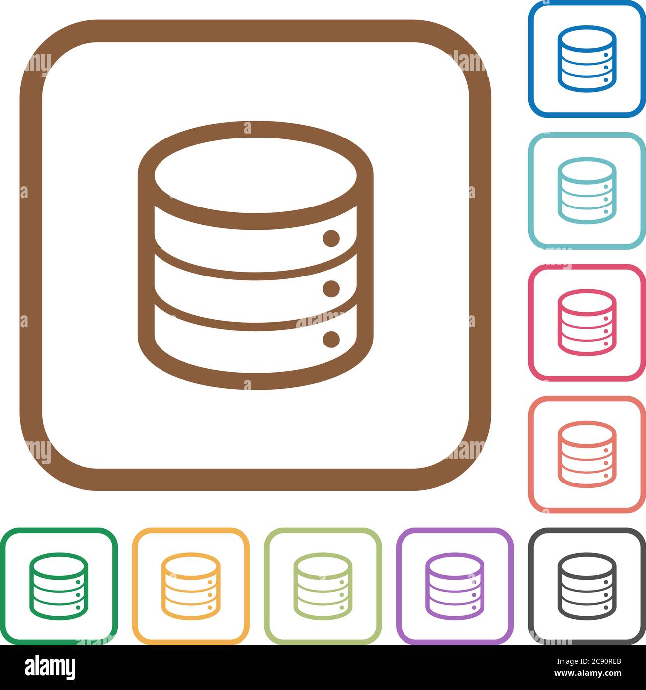 Database simple icons in color rounded square frames on white ...