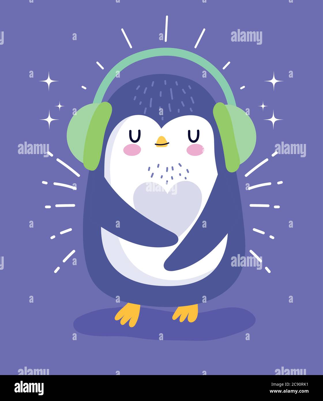 penguin ear muffs winter antarctic bird animal cartoon wildlife vector illustration Stock Vector