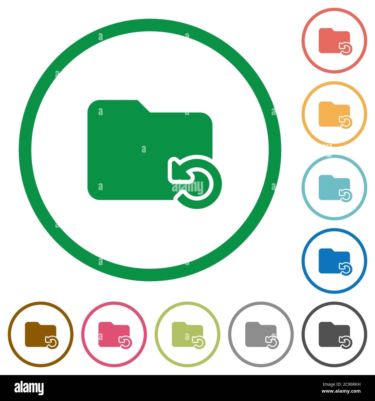 Undo folder operation flat color icons in round outlines Stock Vector
