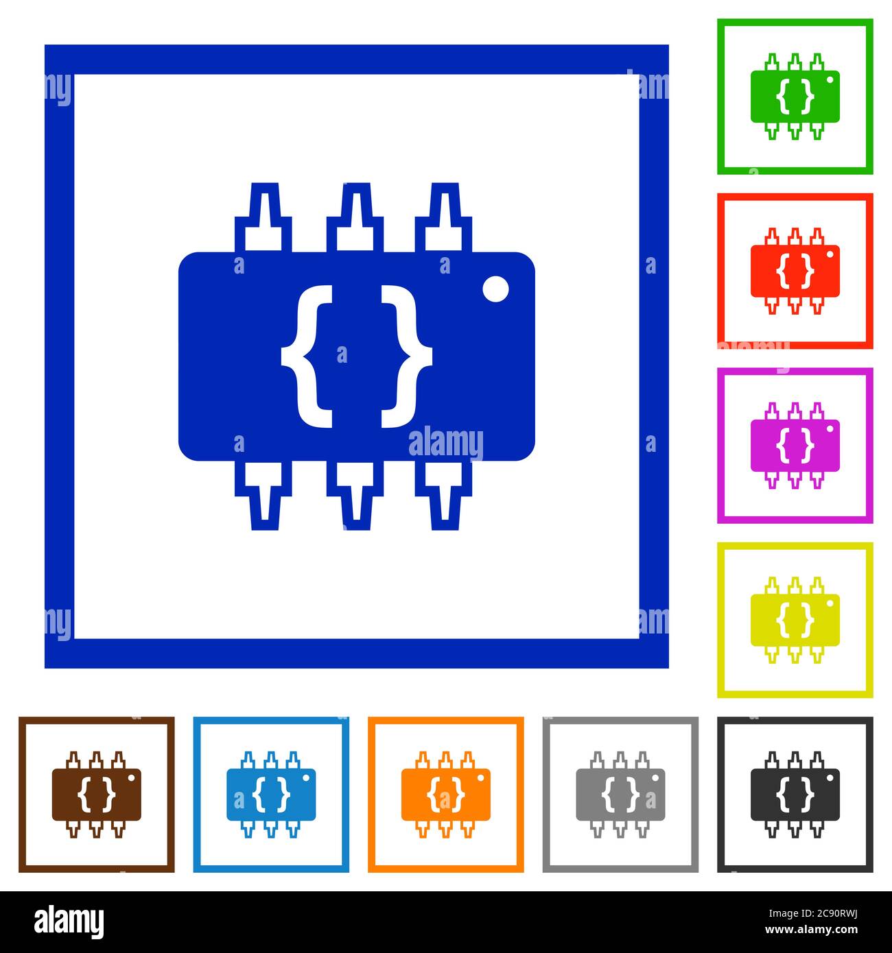 Hardware programming flat color icons in square frames Stock Vector