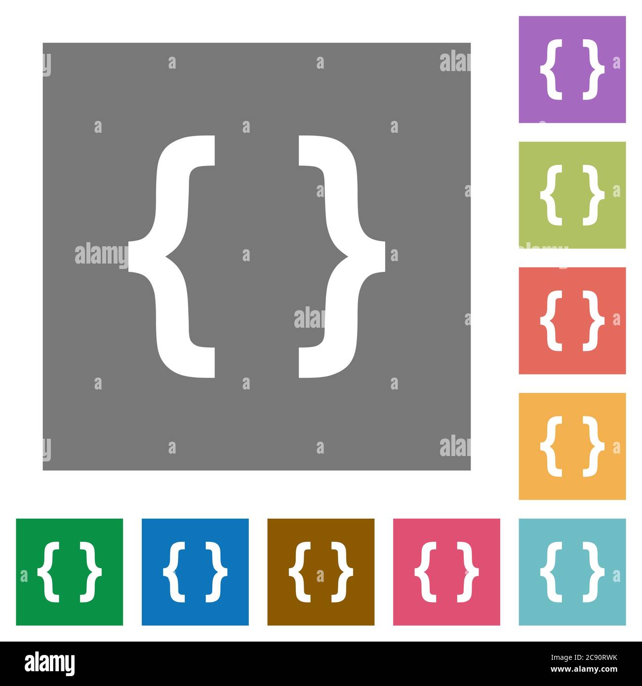 Programming code flat icons on simple color square background Stock ...