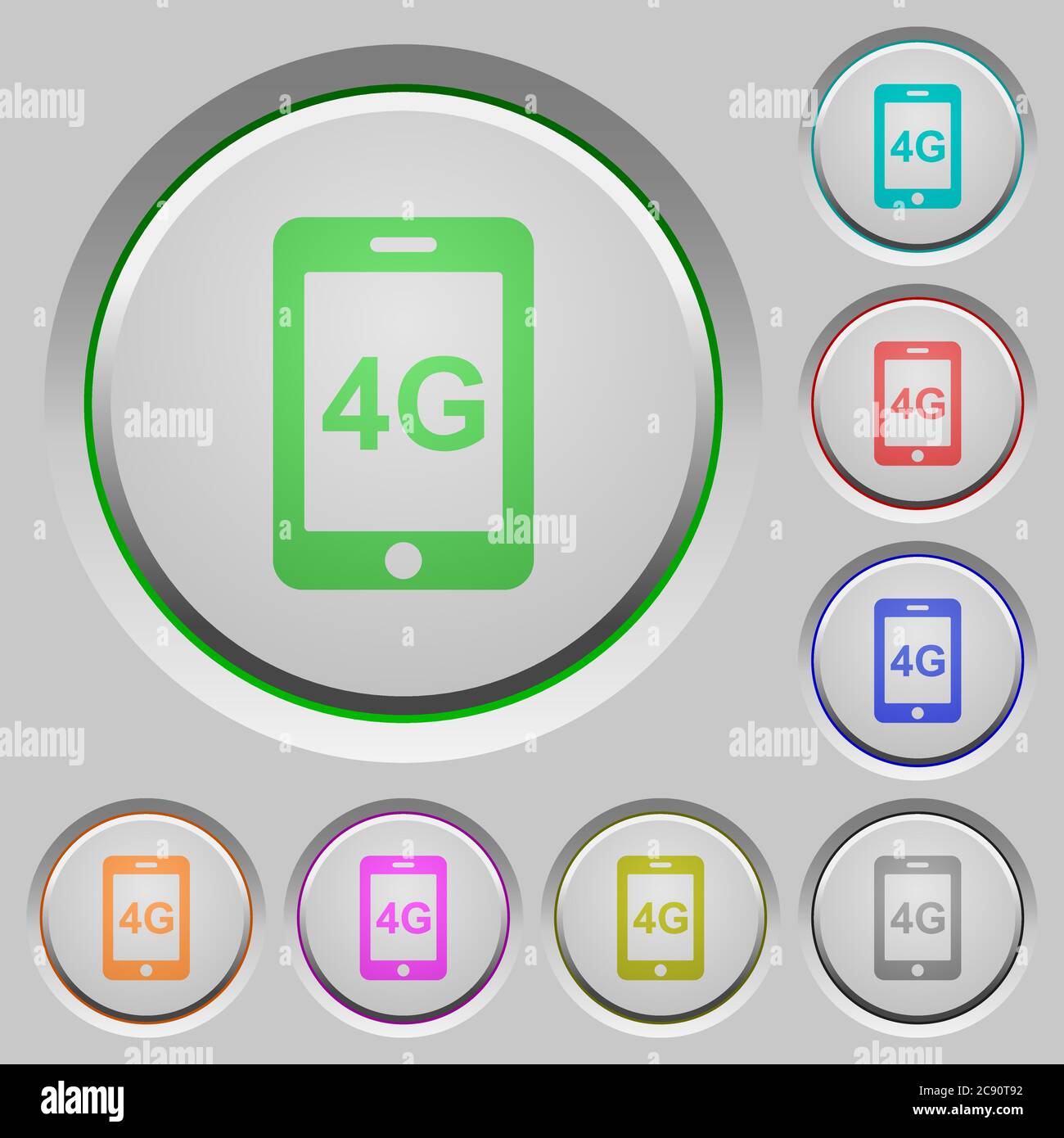Fourth gereration mobile network color icons on sunk push buttons Stock ...
