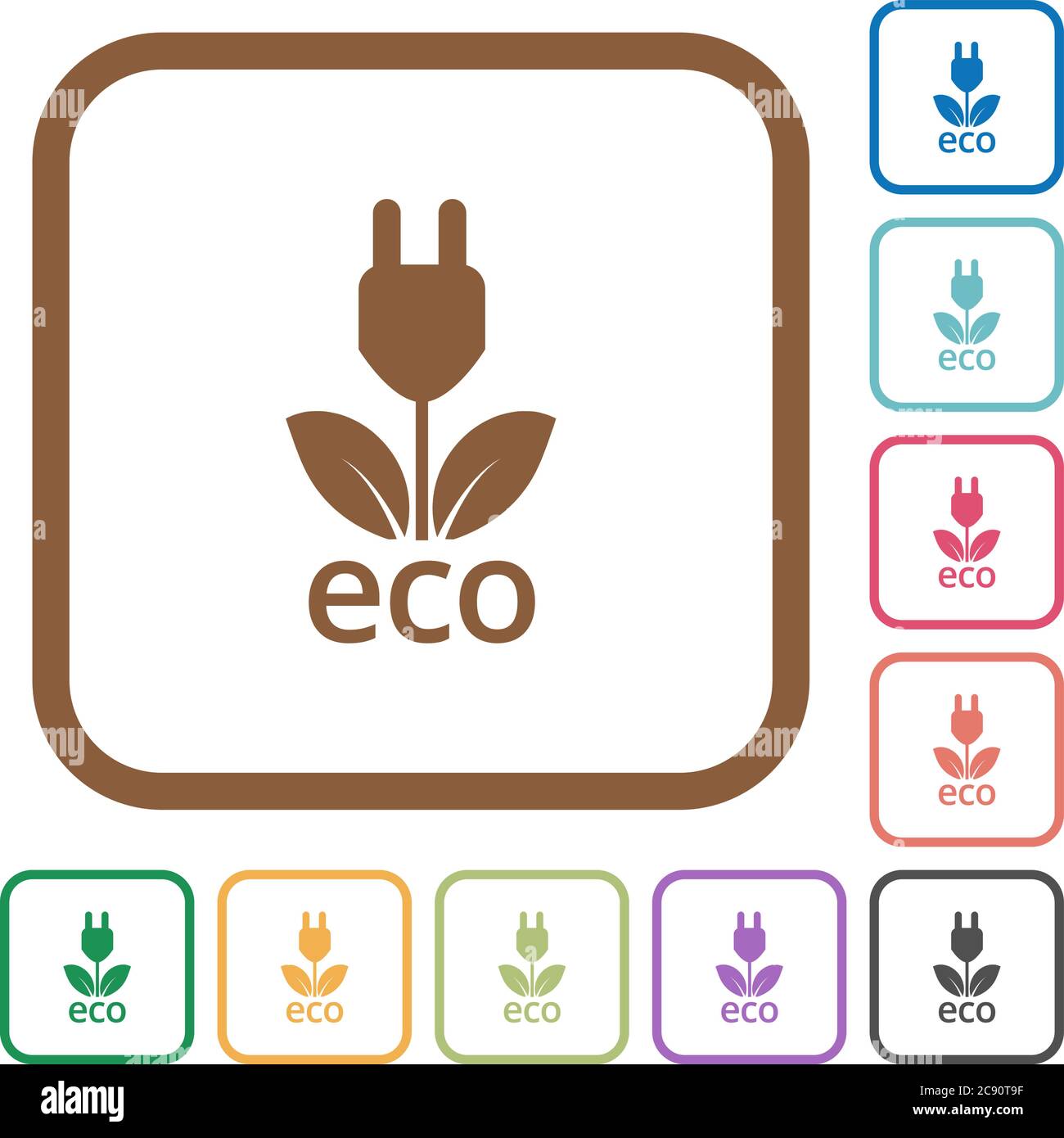 Eco energy simple icons in color rounded square frames on white ...