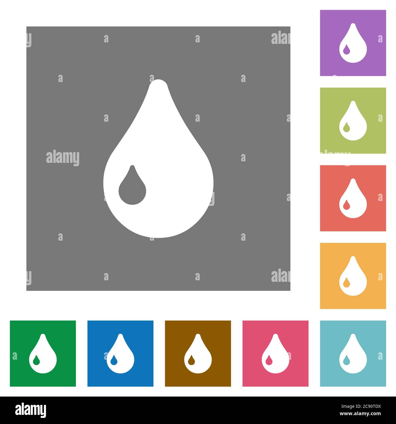 Drop flat icons on simple color square background. Stock Vector