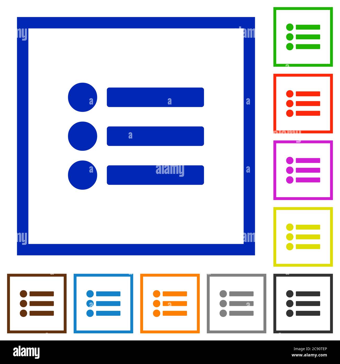 Bullet list flat color icons in square frames Stock Vector