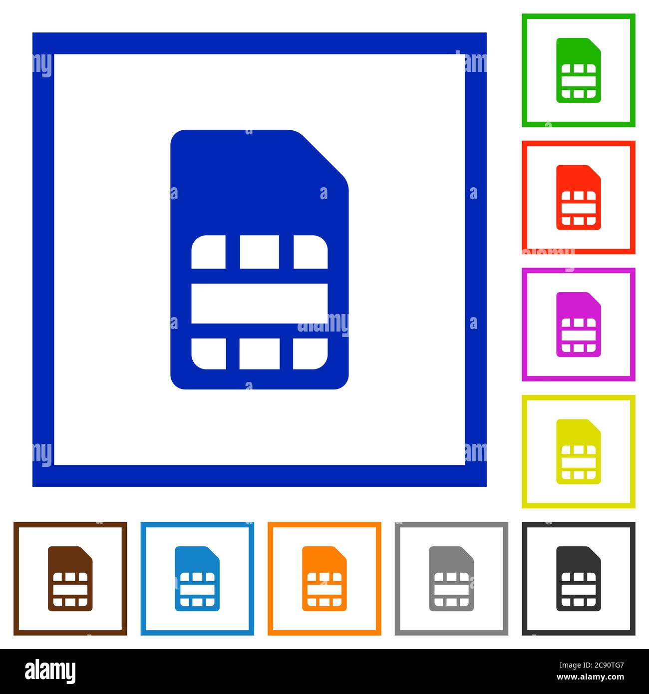 SIM card flat color icons in square frames Stock Vector