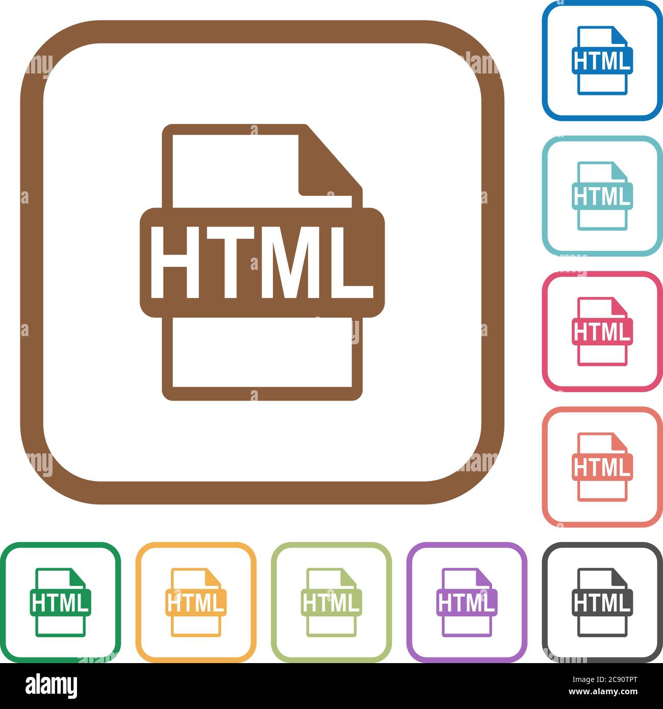 HTML file format simple icons in color rounded square frames on white ...