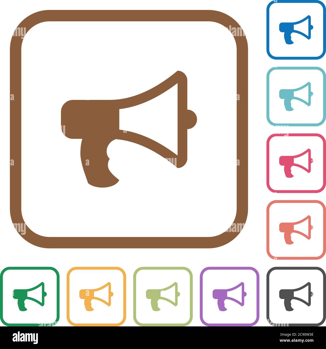 Megaphone simple icons in color rounded square frames on white ...