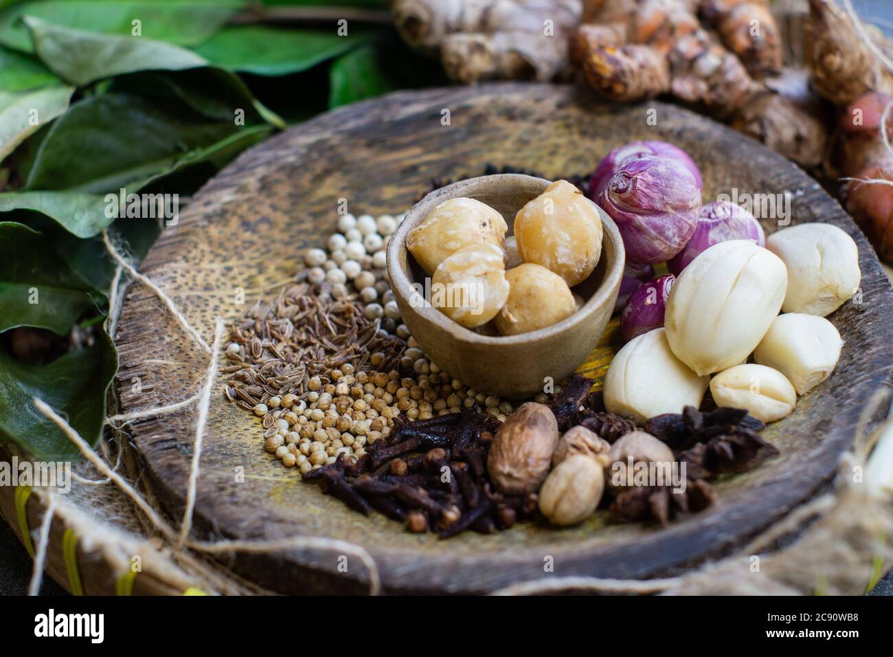 Native spices of Indonesia. Spices such as nutmeg or mace, cloves