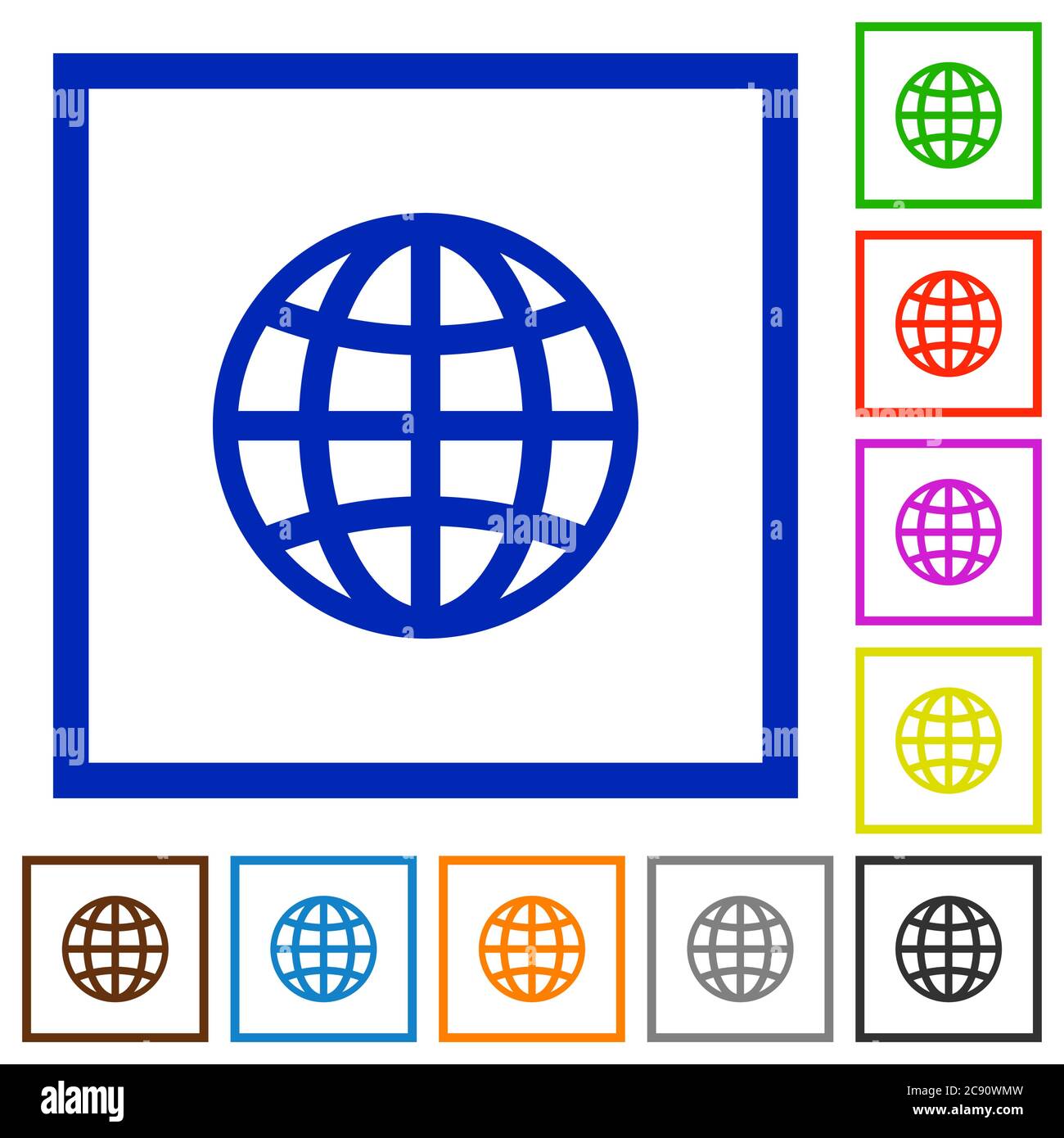 Globe flat color icons in square frames on white background Stock ...