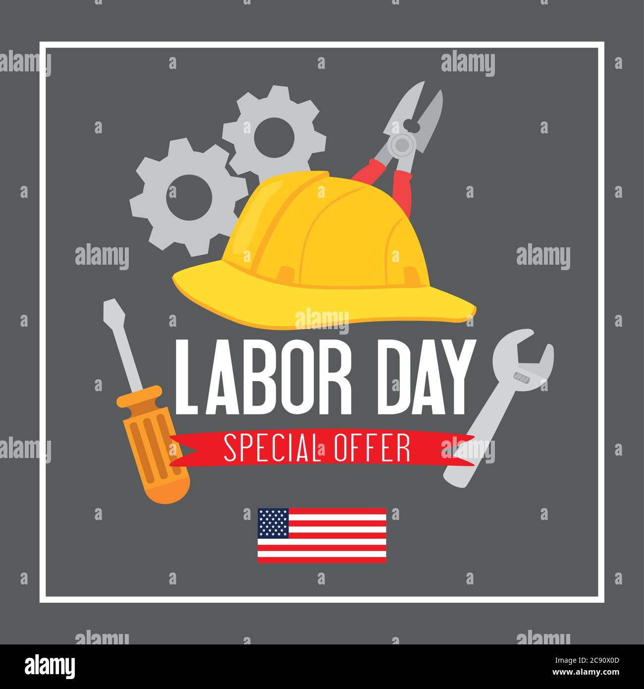 happy labor day holiday banner with safety helmet and tools