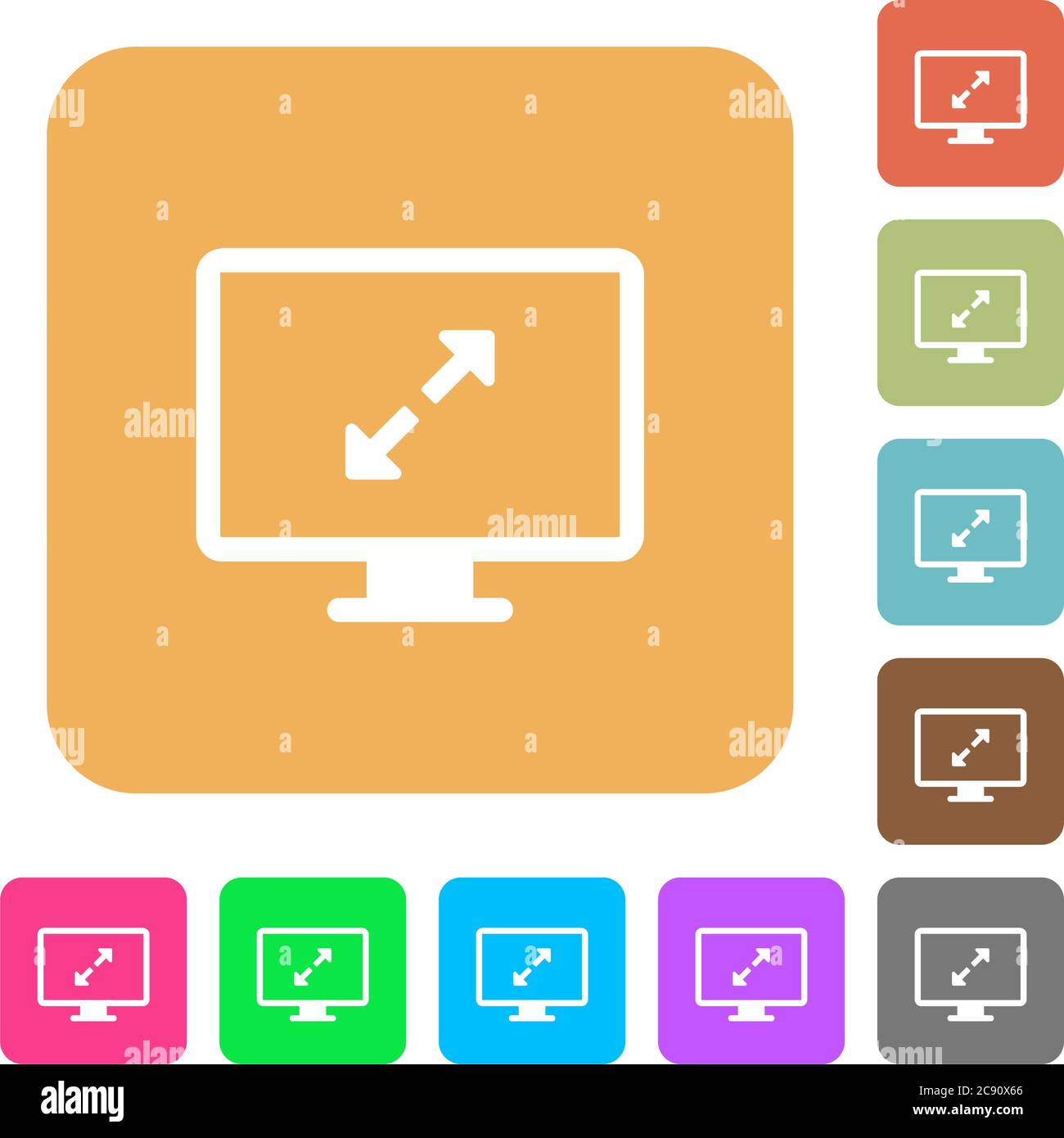 Adjust screen resolution icons on rounded square vivid color backgrounds. Stock Vector