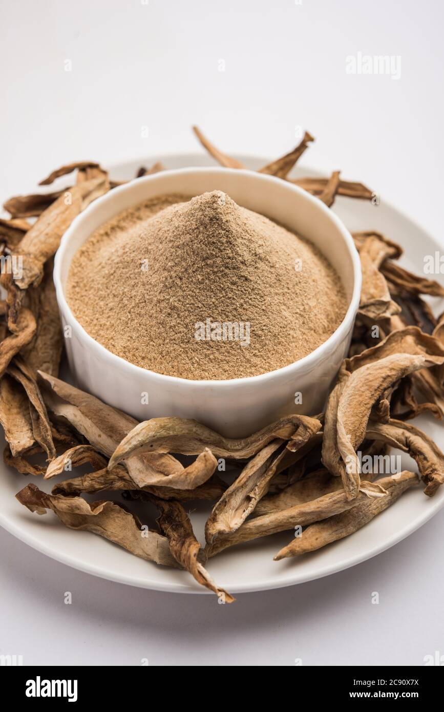 dry mango powder also known as Amchoor or Amchur, it's an Indian Spice with dried fruit Stock Photo