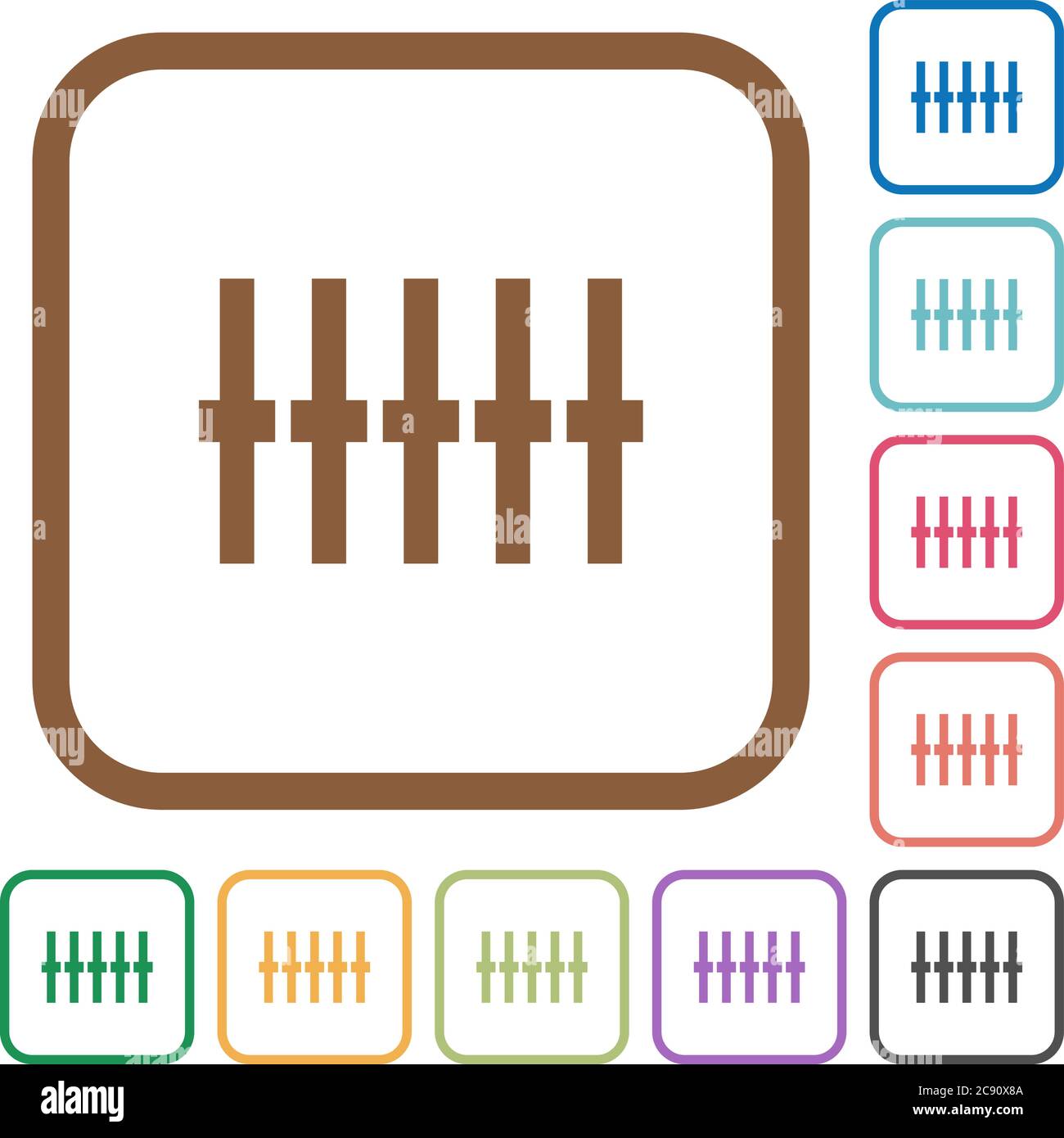 Graphical equalizer simple icons in color rounded square frames on white background Stock Vector