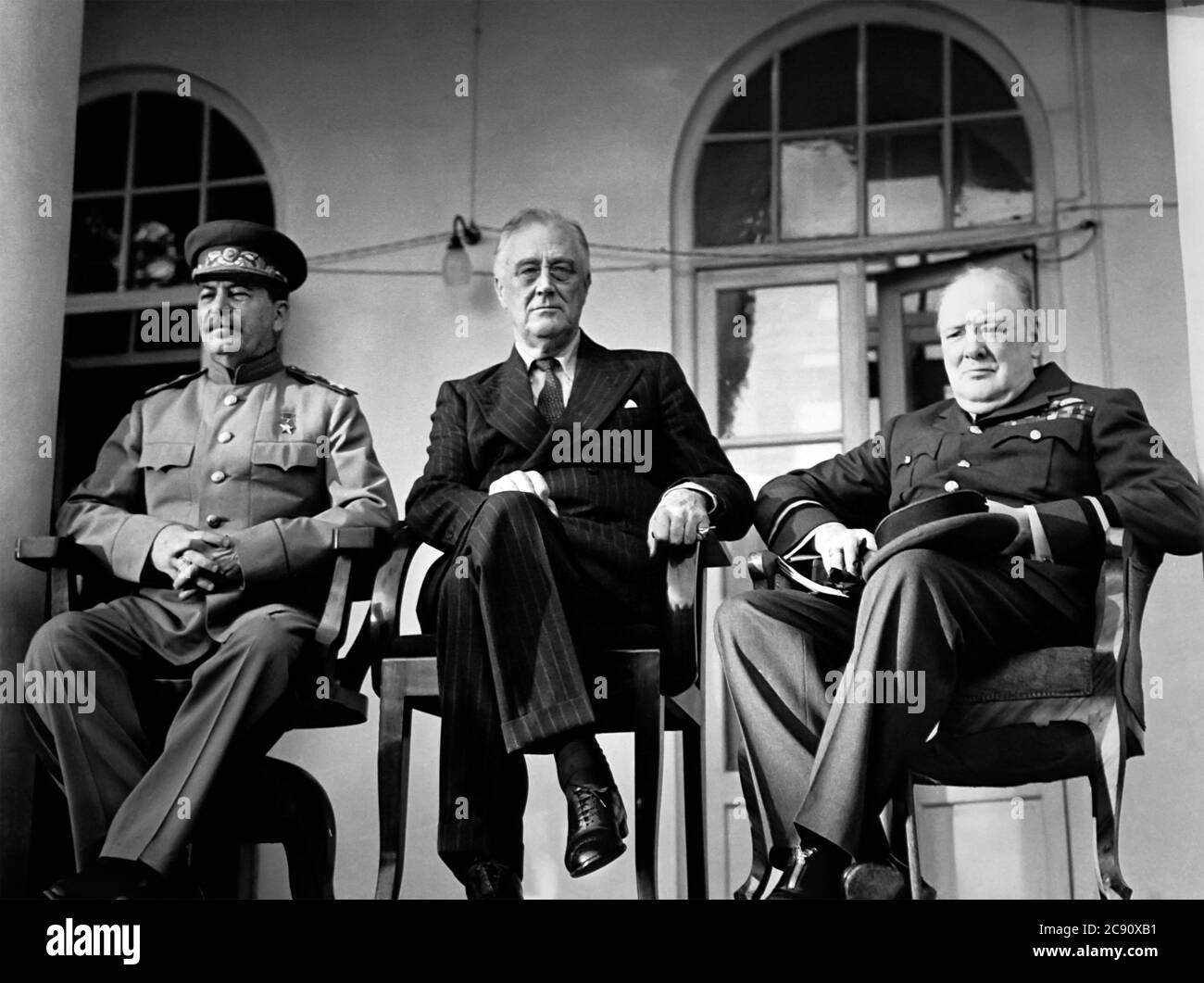Josef Stalin, Franklin Roosevelt and Winston Churchill - Meeting of the Big Three in Tehran 1943 Stock Photo