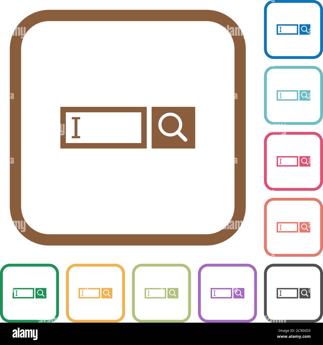 Search box simple icons in color rounded square frames on white ...