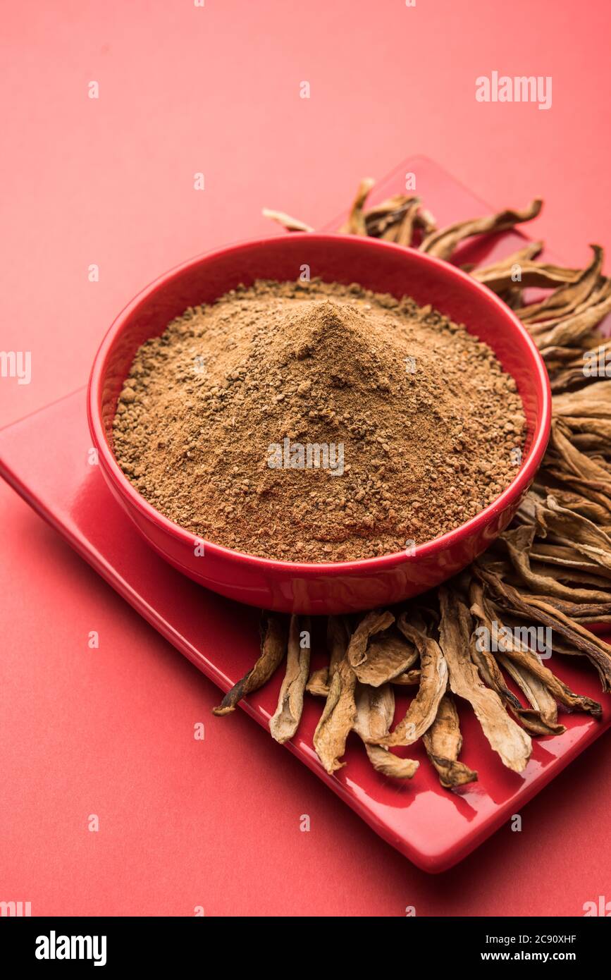 dry mango powder also known as Amchoor or Amchur, it's an Indian Spice with dried fruit Stock Photo