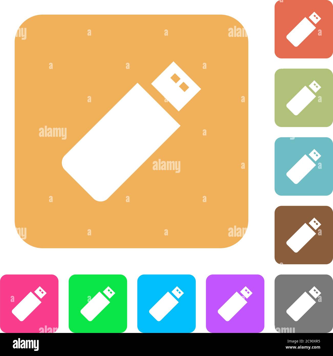 Pendrive icons on rounded square vivid color backgrounds. Stock Vector